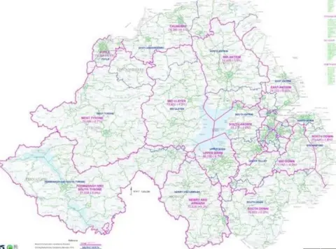 Boundary Commission Boundary Commission map on proposed constituencies for NI