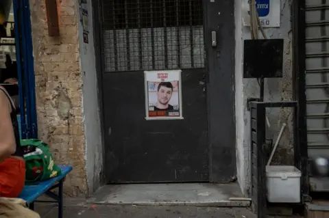 A poster of Naama's cousin Itai in central Tel Aviv. He is believed to be among the hostages in Gaza.