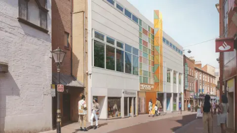 Threesixty Architecture An artist's impression of the new Church Gate entrance to Highcross Shopping Centre, in Leicester.