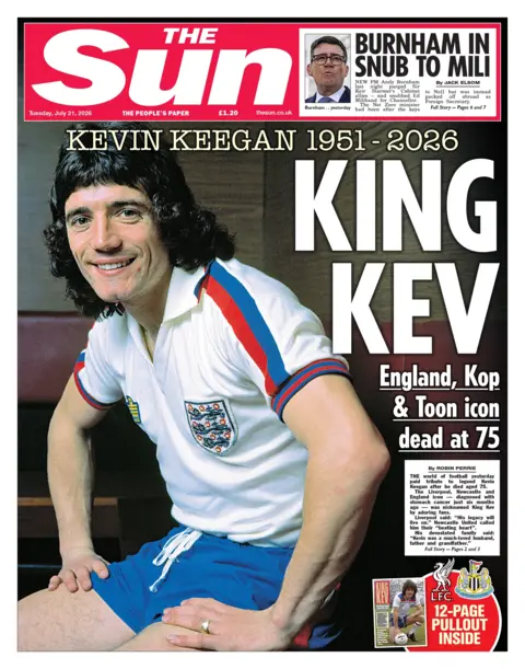 The headline on the front page of the Sun reads: “King Kev”.