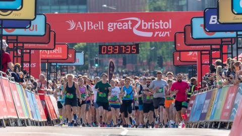 A group of runners starting the Bristol Half Marathon 2024