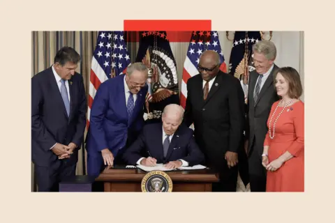 Getty Images Former US President Joe Biden signs The Inflation Reduction Act 
