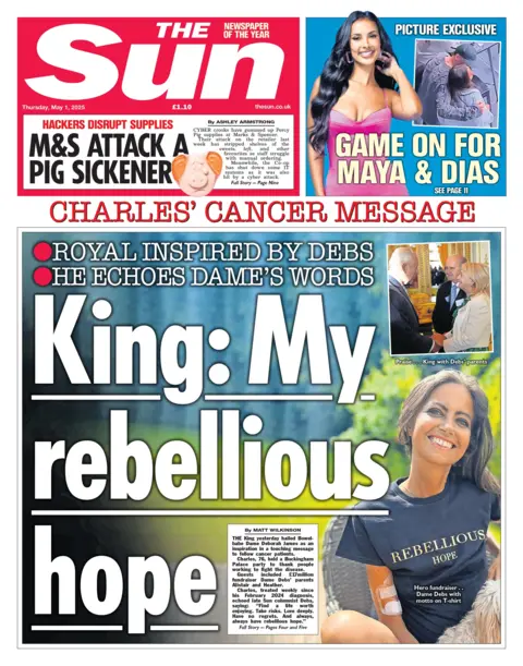The headline on the front page of The Sun reads "King: My rebellious hope".