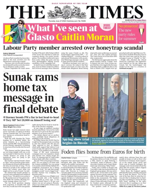 The Times: Sunak rams home tax message in final debate