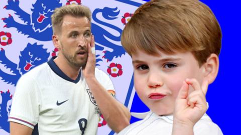 Harry Kane and Prince Louis in front of an England three lions crest