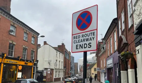 A Red Route roadsign in Highcross street