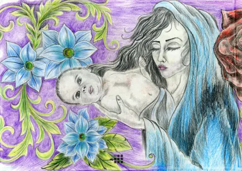 Jadwiga Bronte A drawing from Angela's sketchbook showing a mother and baby