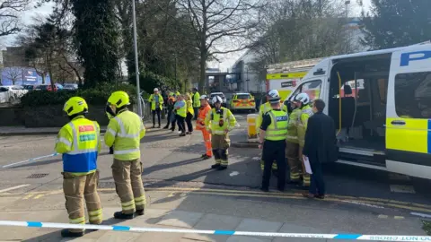 Jonny Michel Emergency services at scene of collapsed building in Stevenage