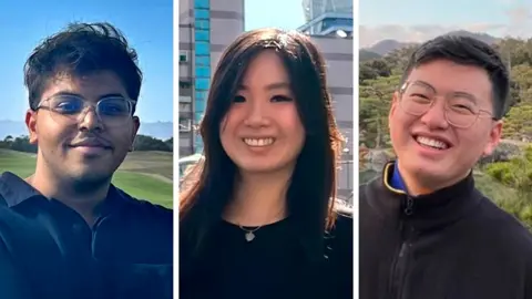A composite image of young investors Ayush Deb, Michelle Huynh and George Lee from left to right.
