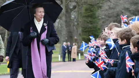 Gordonstoun Princess Anne greets pupils at Gordonstoun 