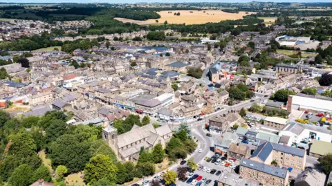 Getty Aerial photo of Otley, showing houses and streets in the town on a sunny day