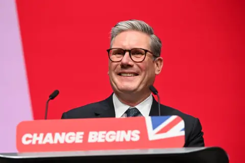 Prime Minister Keir Starmer delivers his keynote speech during the Labour Party conference at ACC Liverpool on September 24, 2024 in Liverpool, England. This is Labour's first conference since voters returned them as the governing party of the UK and Northern Ireland in the July election. The result ended 14 years of Conservative rule with a landslide majority of 172 seats