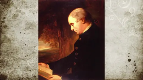 Goodwood Collection An historical painting of a man in a black jacket reading a book 