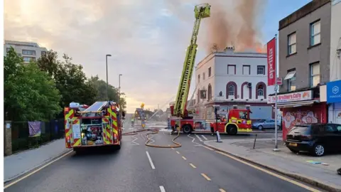 London Fire Brigade  Firefighters tackle pub fire