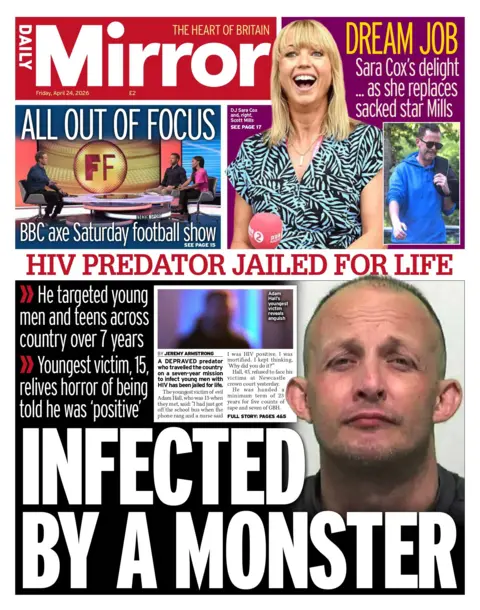 "Infected by a monster" reads the headline on the front page of the Daily Mirror.
