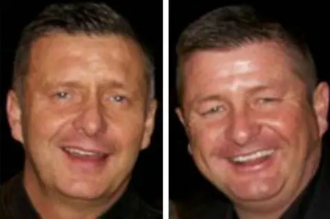 Police Scotland Two men smile in two images put side by side. They both have short dark hair 