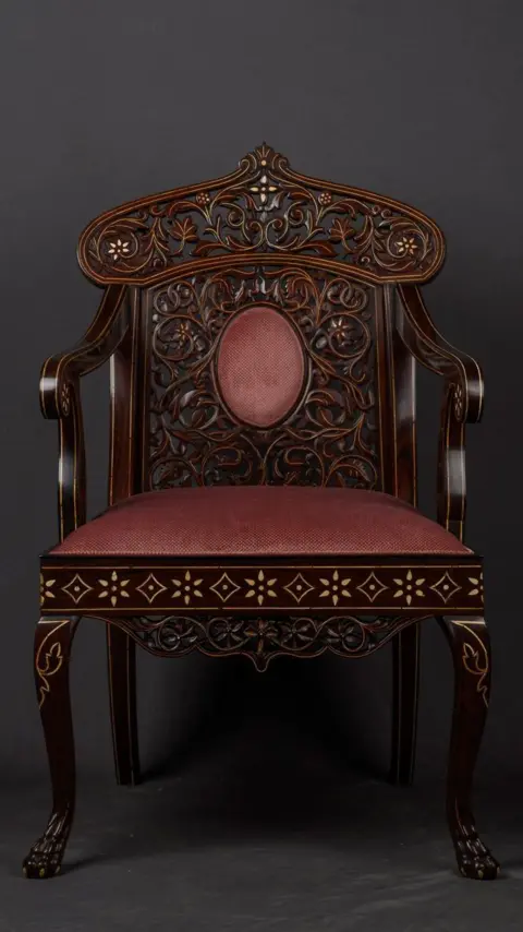 Vivek Gandhi A durbar hall chair of an Indian ruler featuring ivory inlay work