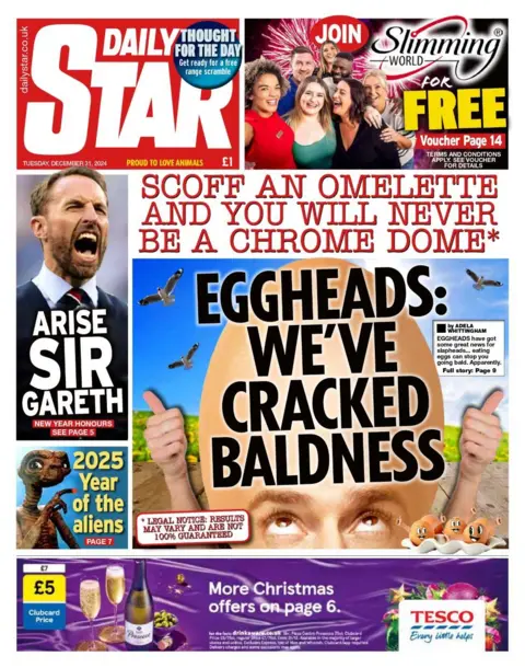  Eggheads: We've cracked baldness, reads the front page of the Daily Star 