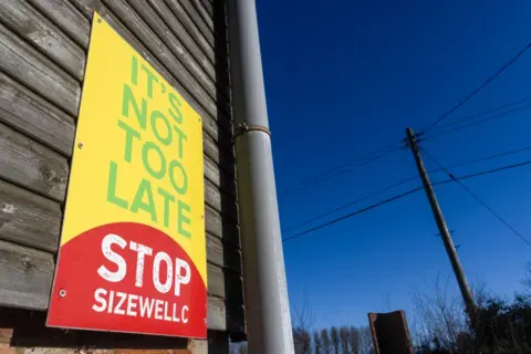 Getty Images Stop Sizewell C sign on a wall