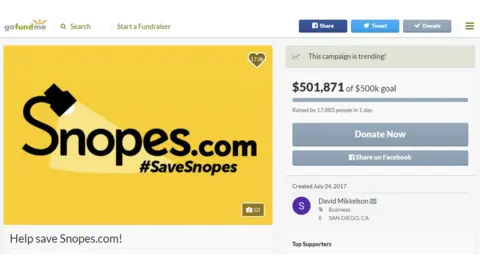 GoFundMe/Snopes.com The GoFundMe page for Snopes.com