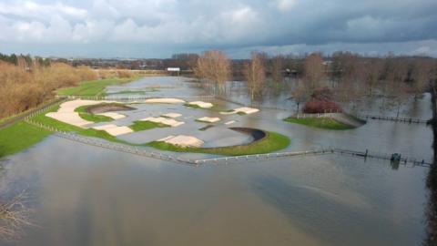 Flooded BMX track in Milton Keynes, mostly underwater