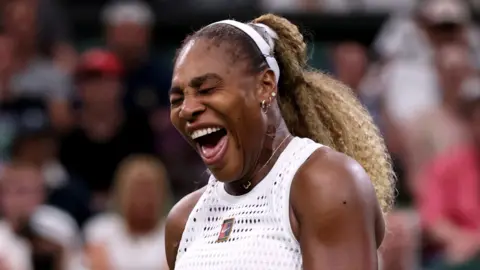 Serena Williams of the United States reacts against Maya Joint of Australia