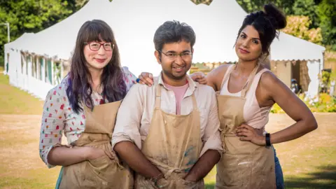 Love Productions Bake Off finalists Kim-Joy, Rahul and Ruby