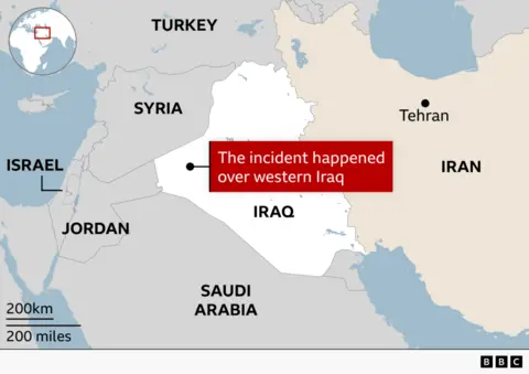 A map showing where a US military refuelling aircraft crashed in Iraq