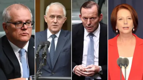 Getty Images Scott Morrison, Malcolm Turnbull, Tony Abbot and Julia Gillard