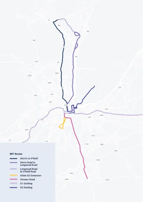 Department for Infrastructure Map of existing and proposed Glider routes