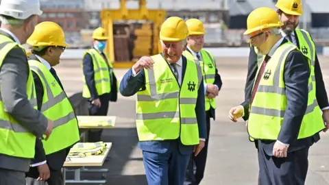 SAMIR HUSSEIN/POOL Prince Charles visits Harland & Wolff shipyard in Belfast on 18 May 2021