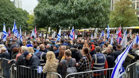 BBC People at vigil for victims of the Hamas attack