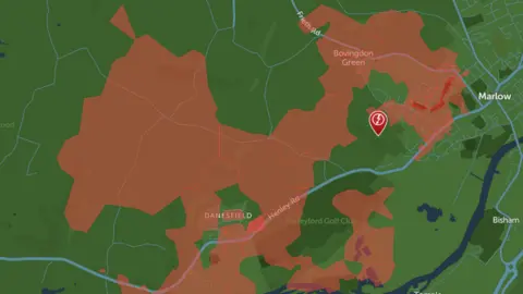 Scottish and Southern Electricity Networks Affected areas shown in red on a map. 
