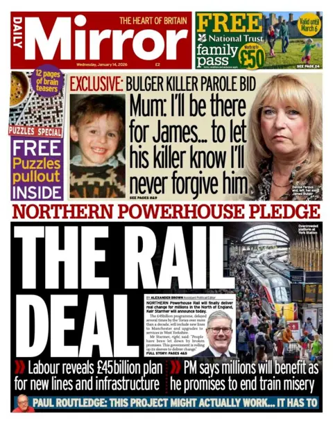 The headline on the front page of the Daily Mirror reads: "The rail deal."