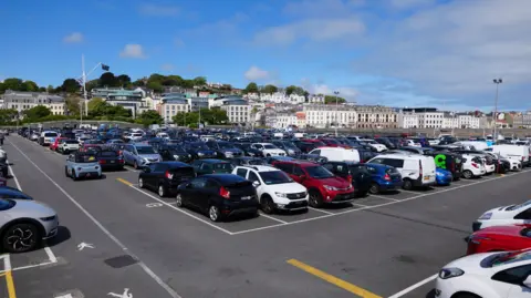 A busy car park at North Beach in St Peter Port. 