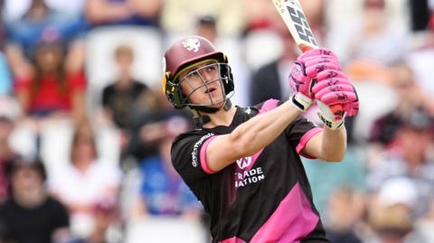 Tom Kohler-Cadmore hits out for Somerset during a T20 Blast match against 
