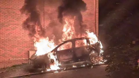 Newton Abbot Fire Station Car on fire