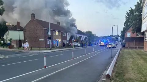 Isaac Chenery/BBC Fire in Portman Road in Ipswich