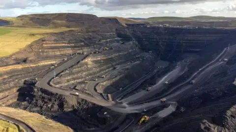 Aerial view at Ffos-y-Fran opencast coalmine