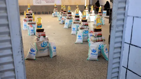 EPA Food aid supplies in stored in a building