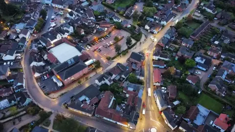 BBC Aerial photograph showing flooding in Framlingham