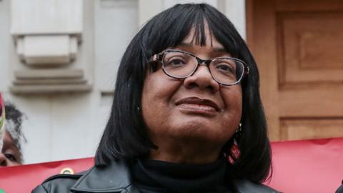 Diane Abbott is pictured outside Hackney Town Hall during a rally in support of her candidacy on 29 May
