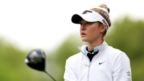 Nelly Korda looks on after playing a shot during round two of the Cognizant Founders Cup