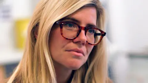 BBC/Raw Media Productions Emma Barnett wearing glasses while filming part of her Fighting Endometriosis documentary