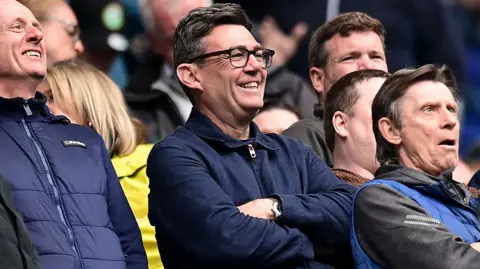 Andy Burnham looks on during the Premier League match between Everton and Sunderland at Hill Dickinson Stadium in May 2026