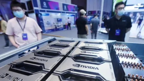 Getty Images The world's first AI general infrastructure system built on NVIDIA A100 chips on display in Hangzhou China.