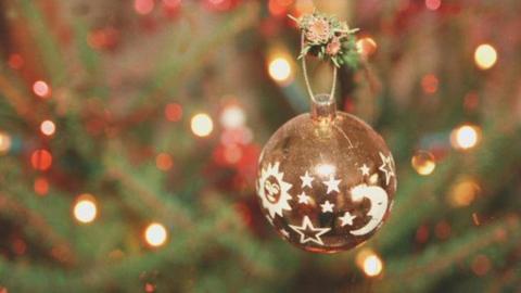Close up of ball-ball on Christmas tree 