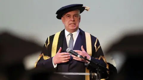 PA Media Prince Andrew at the University of Huddersfield