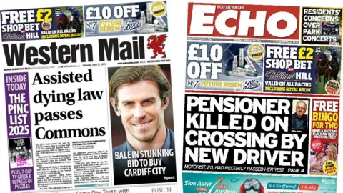 Front pages of Western Mail and South Wales Echo