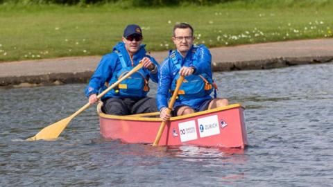 Martin Malone and a fellow Expedition Limitless team member in the canoe on the Mooragh Park boating lake